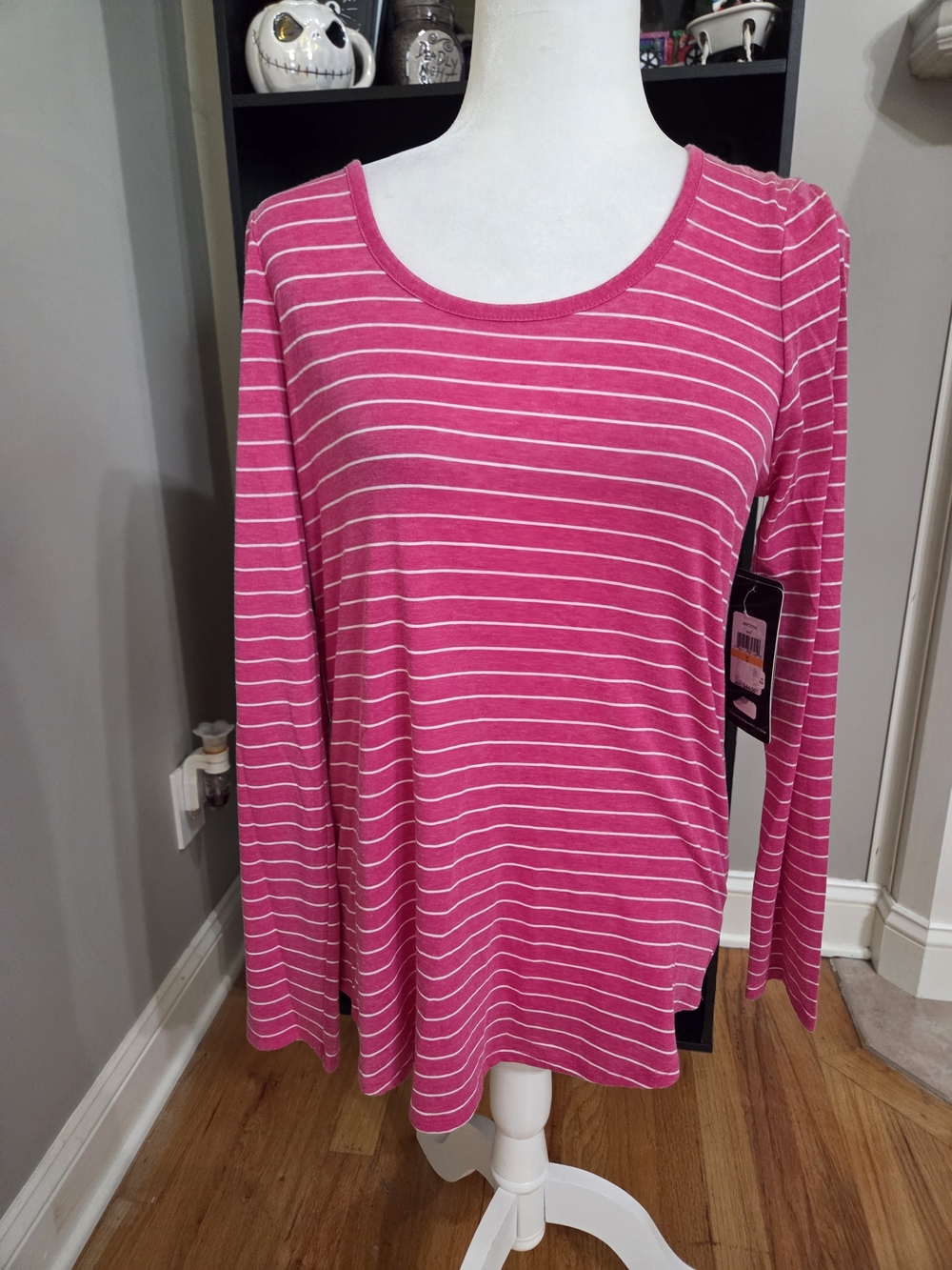 Marc New York Pink and White Striped Long-Sleeve Scoop Neck Top